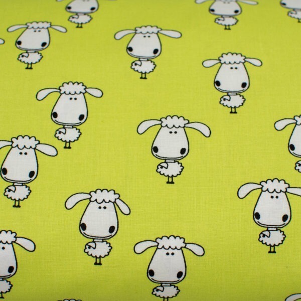 Owieczki na zieleni - tkanina bawełniana