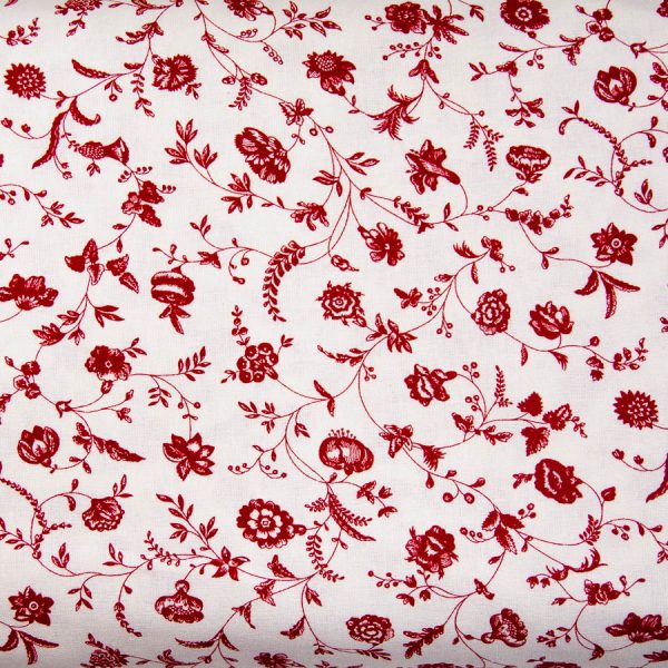 Czerwone kwiaty na bieli - tkanina bawełniana
