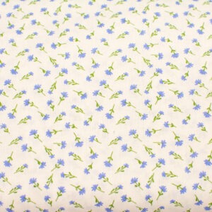 Drobne błękitne kwiatuszki na bieli - tkanina bawełniana