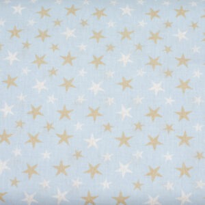 Beżowo-białe gwiazdki na błękicie - tkanina bawełniana