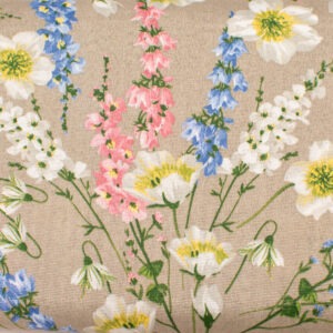 Kolorowe kwiaty dzwonki na beżu - tkanina bawełniano-poliestrowa