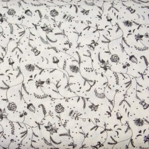 Grafitowe gałązki świąteczne na bieli - tkanina bawełniana