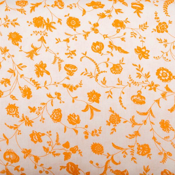 Pomarańczowe kwiaty na bieli - tkanina bawełniana