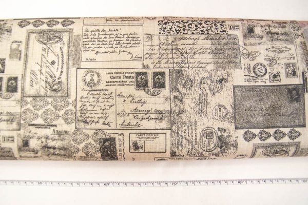 Stare pocztówki na beżu - tkanina bawełniana