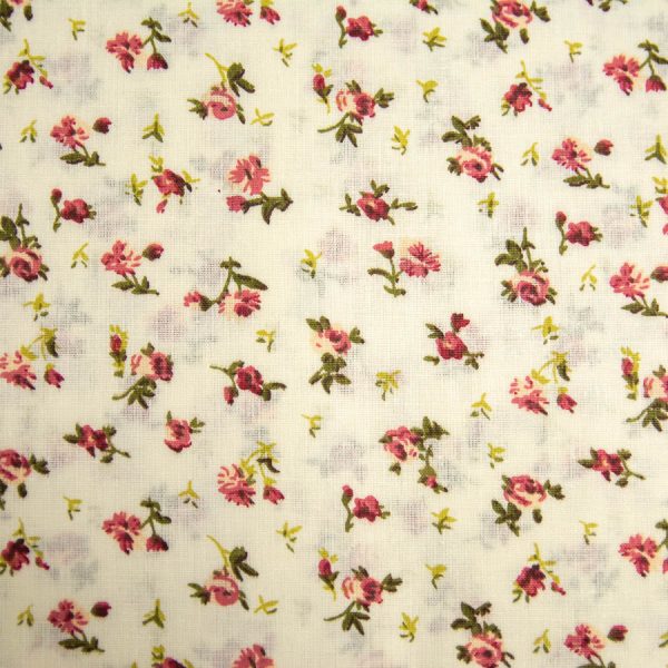 Drobne kwiatuszki bordo na kremie - tkanina bawełniana