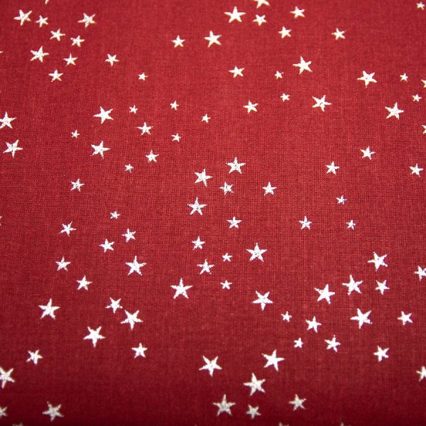 Srebrne gwiazdki na bordo - tkanina bawełniana