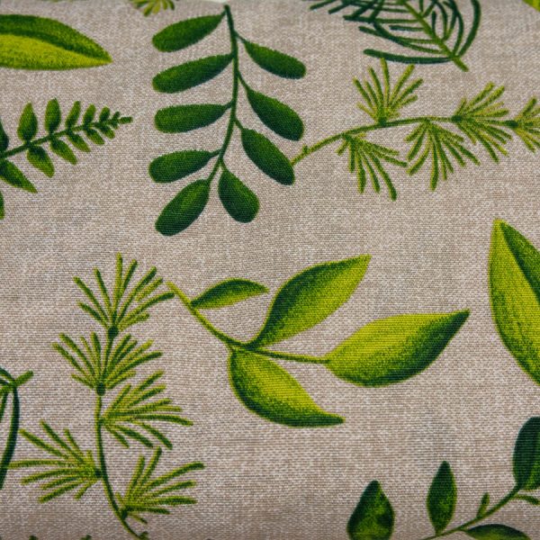 Zielone liście na beżu - tkanina bawełniana