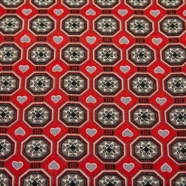 Szaro-czerwona mozaika - tkanina bawełniana