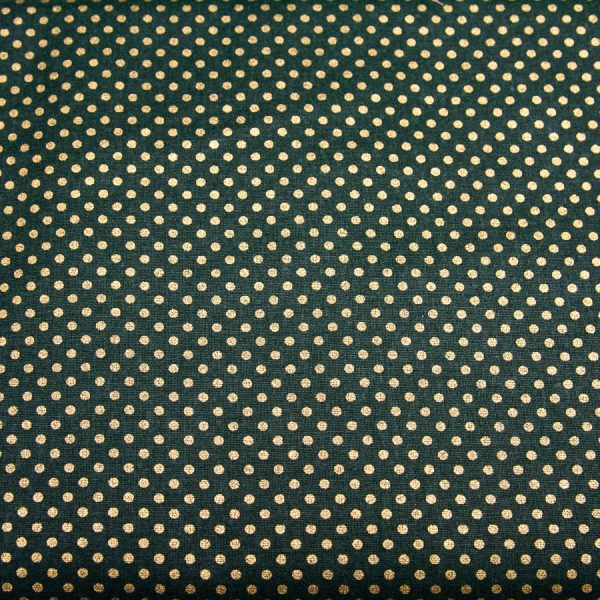 Złote kropeczki na zieleni- tkanina bawełniana