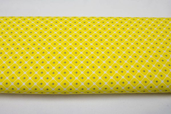 Żółte pastylki z szarą kropeczką - tkanina bawełniana