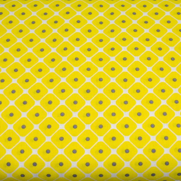 Żółte pastylki z szarą kropeczką - tkanina bawełniana