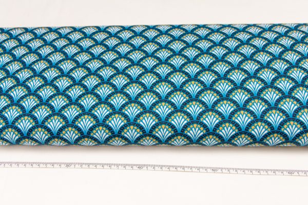 Orientalne wachlarze na niebieskim - tkanina bawełniana