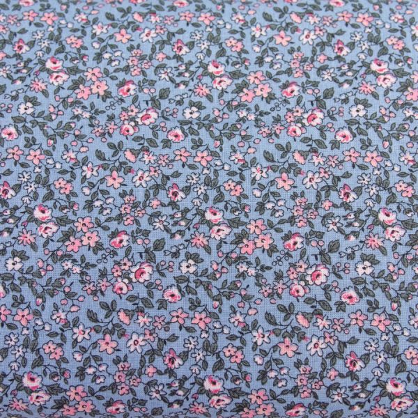 Gęsta łączka różowa na niebieskim - tkanina bawełniana