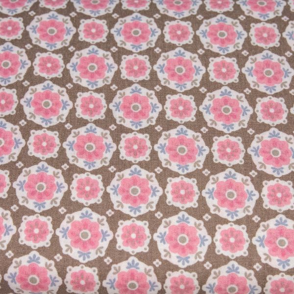 Różowa mozaika na beżu - tkanina bawełniana