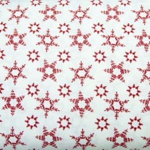 Czerwone płatki śniegu na bieli - tkanina bawełniana