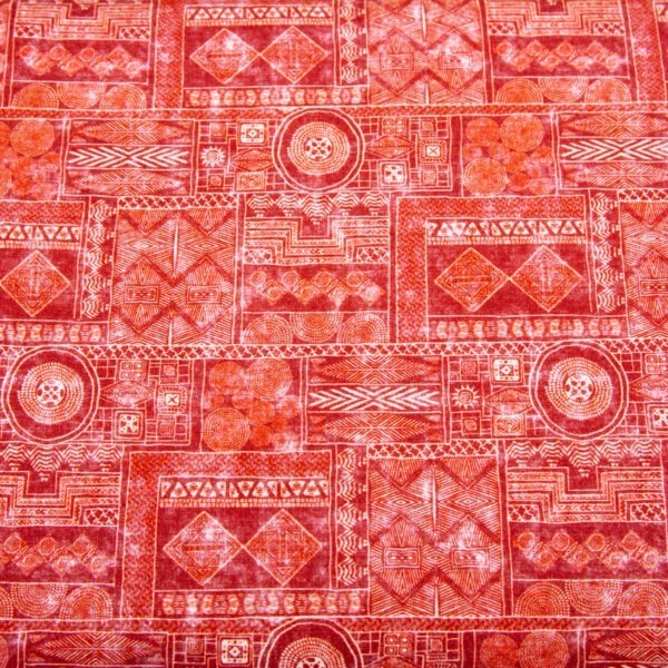 Wzory azteckie etno na czerwieni - tkanina bawełniana