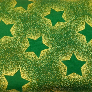 Złote gwiazdy na zieleni - tkanina bawełniana