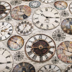 Stare zegary - tkanina bawełniana