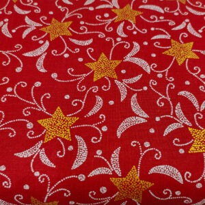 Gwiazdy z ornamentem na czerwieni - tkanina bawełniana