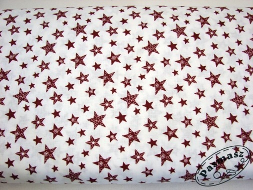 Tkanina bawełniana bordowe gwiazdki na bieli