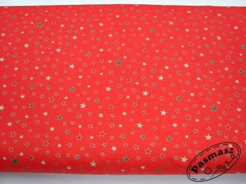 Tkanina bawełniana drobne kolorowe gwiazdeczki na czerwieni