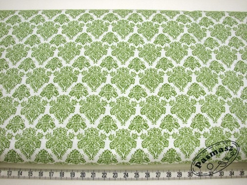 Zielona arabeska na bieli – tkanina bawełniana